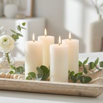 Article Bougies Cylindriques Rustiques Blanc Laineux 60x110mm Set de 4