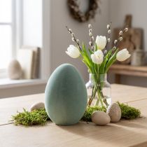 Article Œuf décoratif de Pâques en plastique floqué gris-vert 20 cm