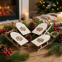 Article Lot de 4 petits traîneaux décoratifs en bois blanc et doré 15,5 x 6,5 cm
