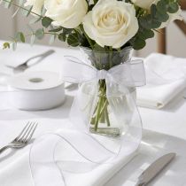 Article Ruban Organza Blanc Transparent avec Bordure Tissée - 50m