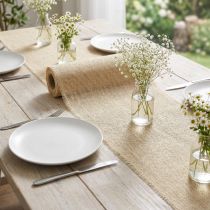 Article Chemin de table, ruban de jute blanchi, 30 cm x 5 m