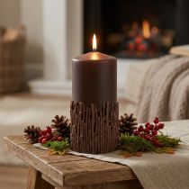 Article Bougie cylindrique décorative en cire effet branches – brun foncé 150x70mm