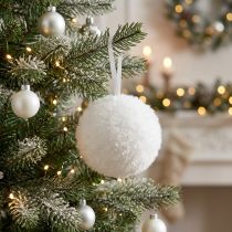 Article Boule décorative neige blanche 7,5 cm avec ruban