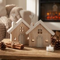 Article Lot de 2 maisons décoratives en bois avec cœurs en métal 16,5 cm