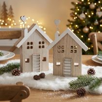 Article Set de 2 maisons en bois décoratives avec cheminée en forme de cœur - 20 cm