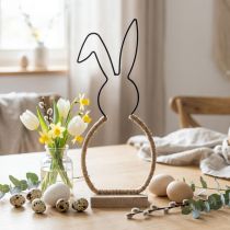 Article Figurine Lapin en Métal et Bois – Décoration de Table Pâques Bohème 32 cm