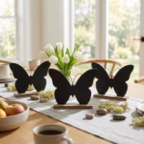 Article Décoration papillon en bois noir avec support naturel - Lot de 6, 15 cm
