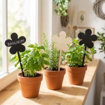 Article Set de 6 mini panneaux en bois noir en forme de fleurs Ø10cm