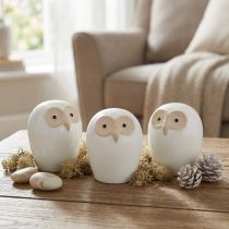Article Set de 3 figurines chouettes en céramique blanche 11,5 cm