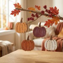 Article Décoration suspendue en bois citrouilles 14,5x13cm, set de 8 pièces