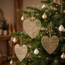Article Décoration cœur en jute naturelle 20 cm à suspendre - Lot de 4