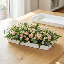 Article Plateaux de support en plastique blanc pour compositions florales - 23 x 11,5 x 2,5 cm (lot de 5)