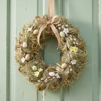 Article Couronne déco naturelle en foin Ø25cm pour Pâques et décoration de saison