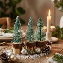 Article Sapins miniatures enneigés 10 cm sur socle bois - Lot de 8