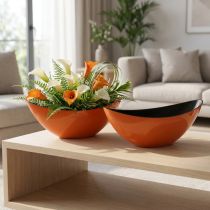 Article Coupe décorative en forme de bateau 39 cm – Orange et noir – Usage décoratif et plantation