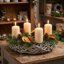 Article Couronne décorative en bois naturel et blanc Ø30cm H9,5cm