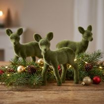 Article Figurine décorative faon floqué vert 10,5 cm - Lot de 6