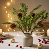 Article Branche artificielle de sapin avec pommes de pin naturelles et lien en jute – Lot de 4 – 28 cm