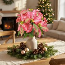Article Étoile de Noël artificielle rouge et rose avec tige flexible 53 cm
