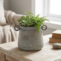 Article Deko pot vintage en métal gris avec anses H13,5cm