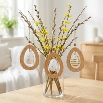 Article Lot de 3 œufs décoratifs à suspendre avec cadre en bois et motifs dorés – H 12 cm