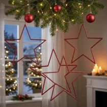 Article Grandes étoiles décoratives rouges à paillettes à suspendre - Lot de 6, 24 cm