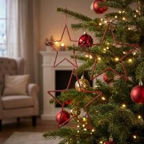 Article Lot de 8 étoiles décoratives rouges avec paillettes 18 cm – Suspensions et décorations de Noël