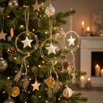 Article Suspensions décoratives étoiles pour Noël en métal doré et jute - Lot de 3