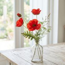 Article Coquelicot Rouge Artificiel avec 3 Fleurs, 70 cm