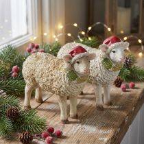 Article Figurines de Noël Moutons avec Bonnet et Écharpe en Résine, L16cm, Lot de 2