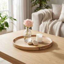 Article Plateau décoratif en bois d’acacia naturel rond Ø20 cm