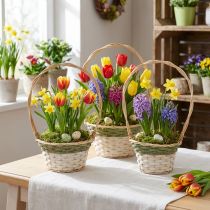 Article Panier à fleurs Henkel vert naturel, gris et blanc, Ø 18–26 cm, lot de 3