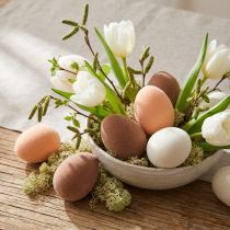 Article Set de 15 œufs de Pâques décoratifs en plastique floqué - 4 cm - Pêche, marron, blanc
