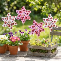 Article Mini moulin à vent décoratif coccinelle blanc et lilas Ø8 cm – Lot de 12