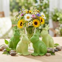 Article Lot de 4 figurines grenouilles en céramique avec couronne, 10,5×5,5×7 cm, vert clair et foncé