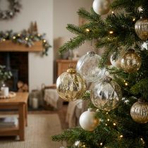 Article Boules de Noël en Verre avec Motifs en Relief Ø10,5cm - Lot de 3
