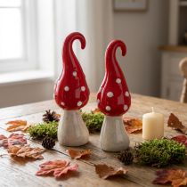 Article Duo de Champignons Décoratifs en Céramique Rouge et Blanc H15,5 cm