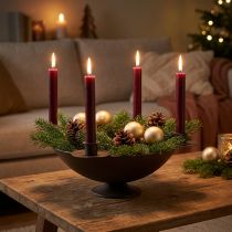 Article Coupe décorative en métal brun avec porte-bougies pour bougies fines Ø34 cm