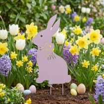 Article Déco de jardin en métal – Lapin lilas sur pic (17×28,5 cm)