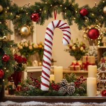 Article Canne à sucre décorative décoration de fenêtre de Noël rayures blanches rouges H51,5 cm
