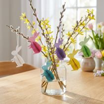 Article Décorations à suspendre lapins en papier alvéolé multicolores – Lot de 6