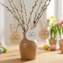 Article Suspensions décoratives têtes de lapin en bois naturel et blanc à suspendre – Lot de 8