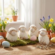 Article Set de 4 figurines en céramique moutons crème – Décoration de Pâques