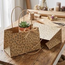 Article Sacs cadeau papier naturel motif feuillage 20×10×10 cm – Lot de 6