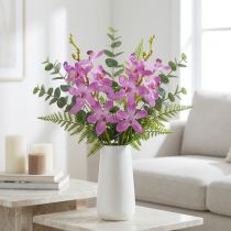 Article Orchidées artificielles violettes avec 8 fleurs 3,5 à 5 cm – Lot de 2 tiges