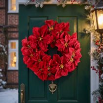 Article Couronne de Noël en Fleurs Artificielles Ø40cm avec Poinsettias Rouges