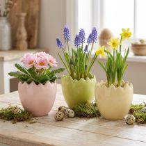 Article Set de 3 pots de fleurs en céramique en forme d'œuf bord brisé 9 cm pastel