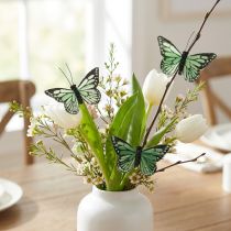 Article Lot de 12 papillons décoratifs en plumes, vert, 7 cm
