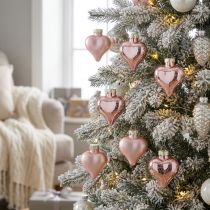 Article Ornements de Noël en Verre en Forme de Coeur - Rose Mat et Brillant - 3 cm - Lot de 20