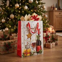 Article Sachets cadeaux de Noël pliables 8x18x24 cm, lot de 2 avec décor festif